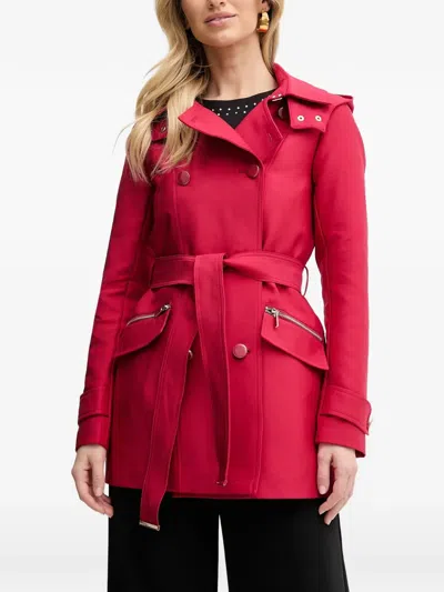 Morgan Hooded Belted Coat In Red
