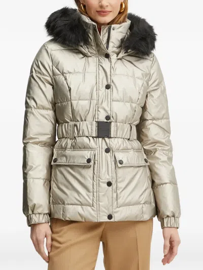 Morgan Hooded Belted Jacket In Gray