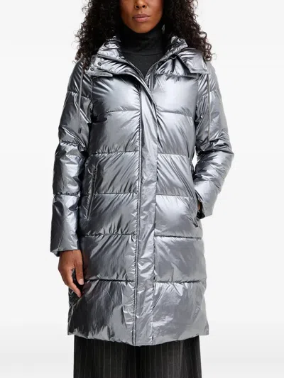 Morgan Hooded Quilted Coat In Silver