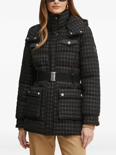 Morgan Houndstooth Belted Jacket In Black