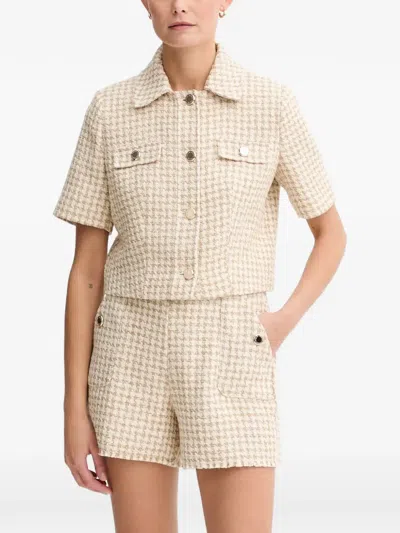 Morgan Houndstooth Cropped Shirt In Neutral