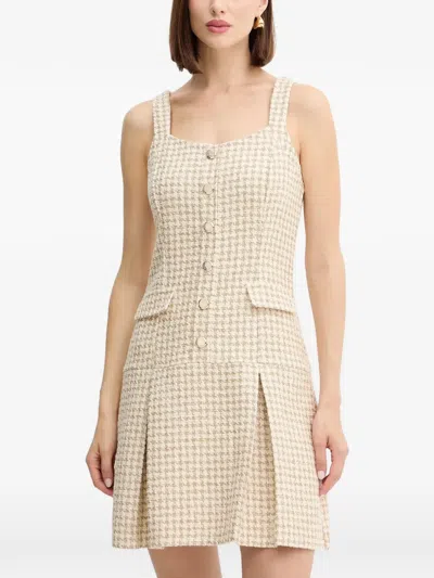 Morgan Houndstooth-pattern Pleated Mini Dress In Neutral