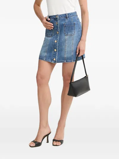 Morgan Jitami Button-up Patch-pocket Short Skirt In Blue