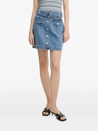 Morgan Jolam Belted Button-up Mini Skirt In Blue