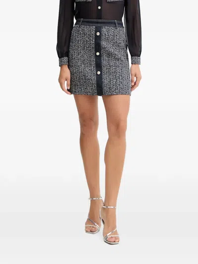 Morgan Joscar Tweed Denim-trim Mini Skirt In Black