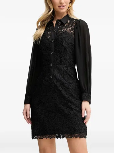 Morgan Lace Buttoned Mini Dress In Black