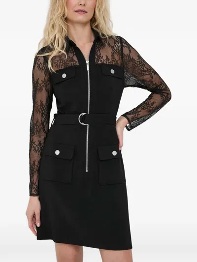 Morgan Lace Long-sleeve Mini Dress In Black