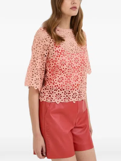Morgan Lace Openwork Top In Pink