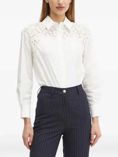 Morgan Lace-insert Long-sleeve Shirt In White