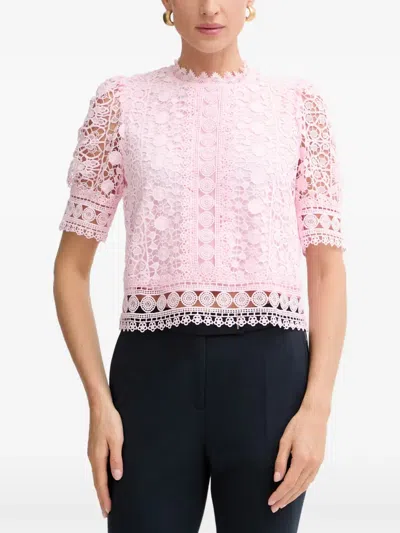 Morgan Lace-overlay Short-sleeve Top In Pink