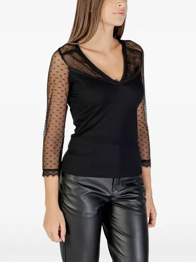 Morgan Lace-panelled Polka-dot Blouse In Black