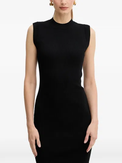 Morgan Lace-panelled Ribbed-knit Midi Dress In Purple