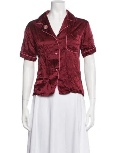 Pre-owned Morgan Lane Embroidered Accent Pajamas In Red