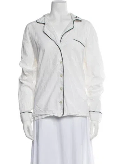 Pre-owned Morgan Lane Embroidered Accent Pajamas In White