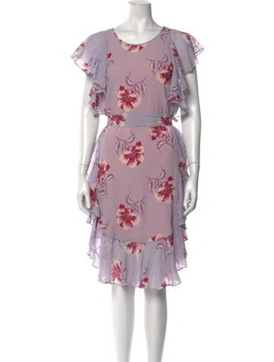 Pre-owned Morgan Lane Floral Print Midi Length Dress In Purple