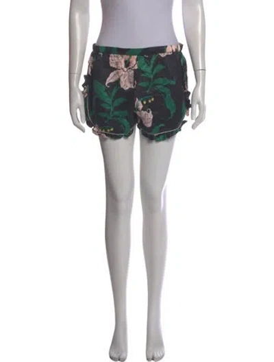 Pre-owned Morgan Lane Floral Print Mini Shorts In Green
