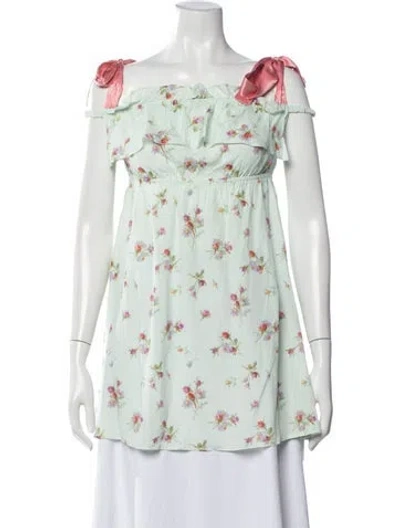 Pre-owned Morgan Lane Floral Print Off-the-shoulder Top W/ Tags In Green