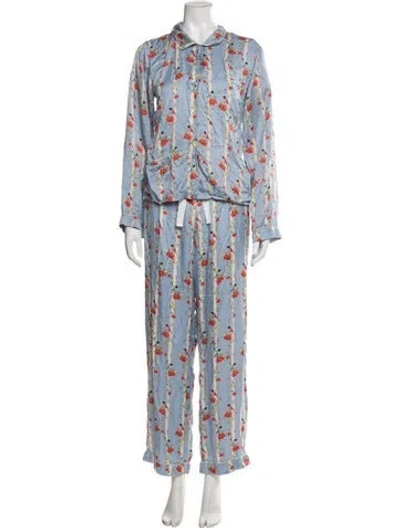 Pre-owned Morgan Lane Floral Print Pajamas In Blue