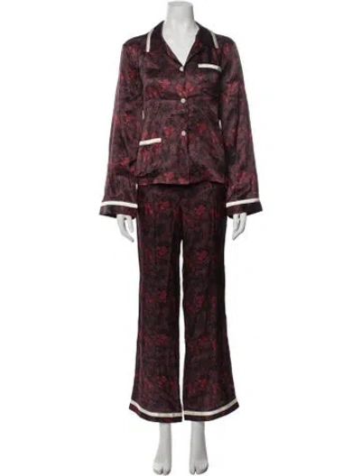 Pre-owned Morgan Lane Floral Print Pajamas In Red