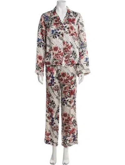 Pre-owned Morgan Lane Floral Print Pant Set In Red