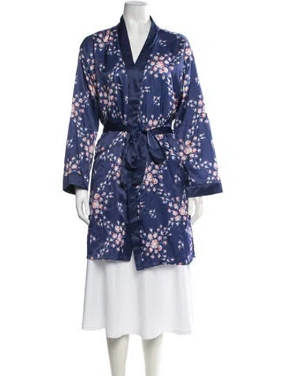 Pre-owned Morgan Lane Floral Print Robe In Blue