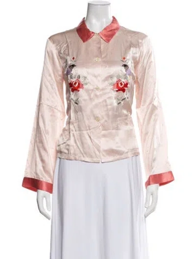 Pre-owned Morgan Lane Graphic Print Embroidered Accent Pajamas In Pink