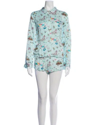 Pre-owned Morgan Lane Graphic Print Pajamas In Blue