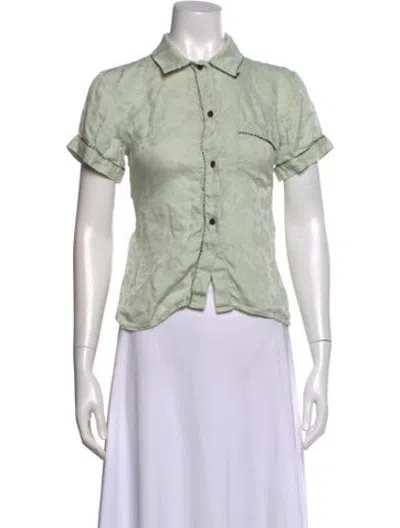 Pre-owned Morgan Lane Patterned Short Sleeve Button-up Top In Green