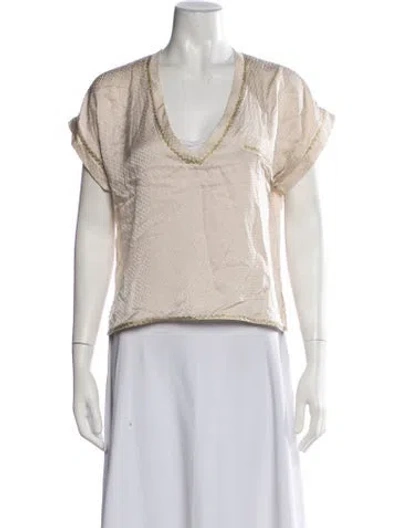 Pre-owned Morgan Lane Patterned V-neck Top In Neutrals