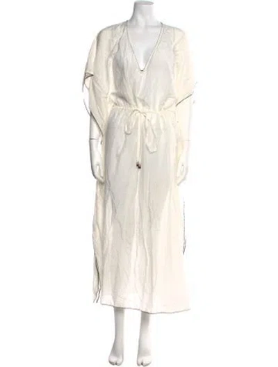 Pre-owned Morgan Lane Printed Long Dress In White