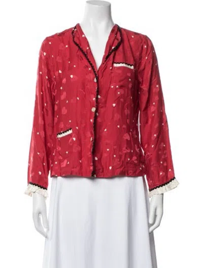 Pre-owned Morgan Lane Printed Ruffle Embellishment Pajamas In Red