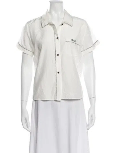 Pre-owned Morgan Lane Printed Short Sleeve Button-up Top In Neutral