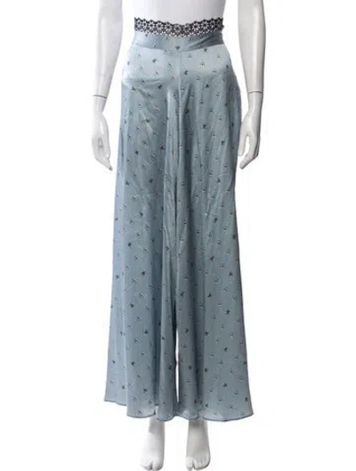 Pre-owned Morgan Lane Silk Floral Print Pajamas In Blue