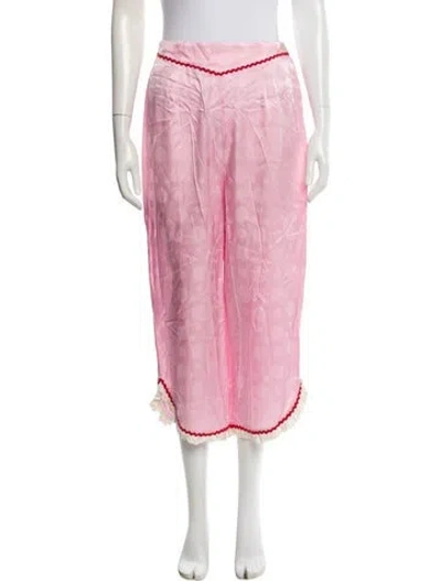 Pre-owned Morgan Lane Silk Lace Trim Embellishment Pajamas In Pink