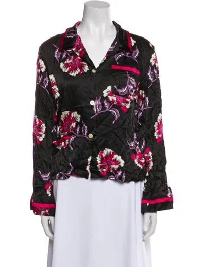Pre-owned Morgan Lane Silk Printed Pajamas In Black