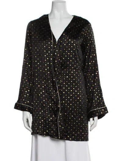Pre-owned Morgan Lane Silk Printed Robe In Black