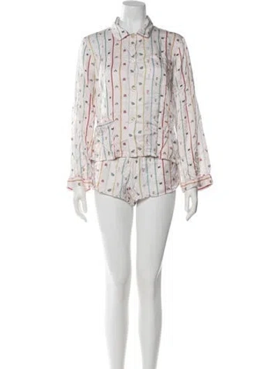 Pre-owned Morgan Lane Silk Printed Short Set In Pink