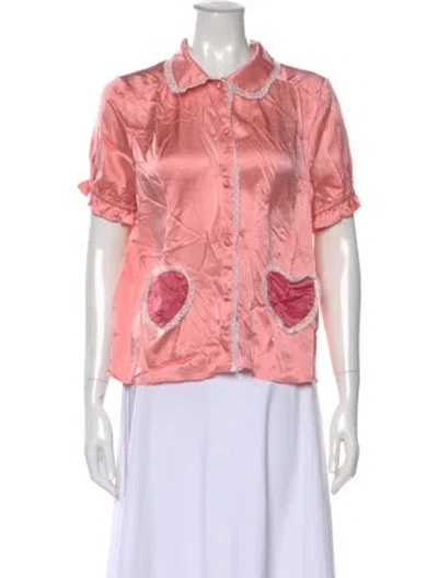 Pre-owned Morgan Lane Silk Short Sleeve Blouse In Pink