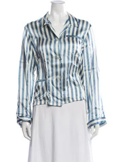 Pre-owned Morgan Lane Silk Striped Pajamas In Blue