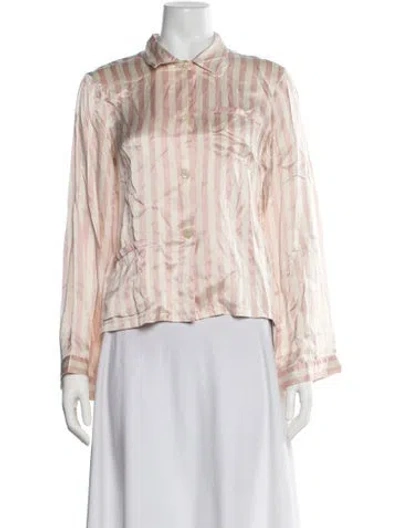 Pre-owned Morgan Lane Silk Striped Pajamas In Pink
