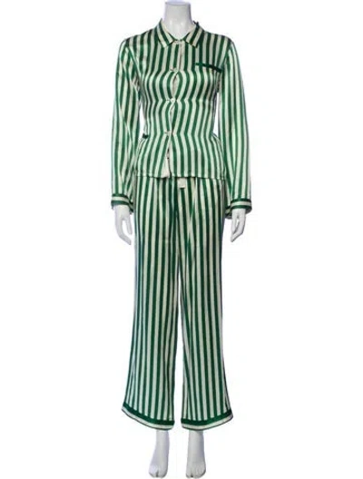 Pre-owned Morgan Lane Silk Striped Pant Set In Green