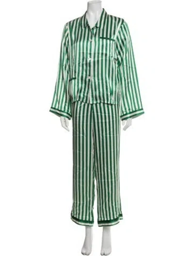 Pre-owned Morgan Lane Silk Striped Pant Set In Green