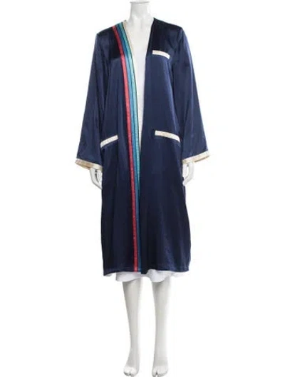 Pre-owned Morgan Lane Silk Striped Robe In Blue
