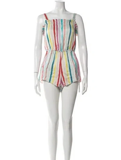 Pre-owned Morgan Lane Silk Striped Romper In White