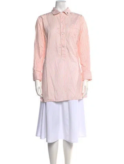 Pre-owned Morgan Lane Striped Long Sleeve Button-up Top In Pink