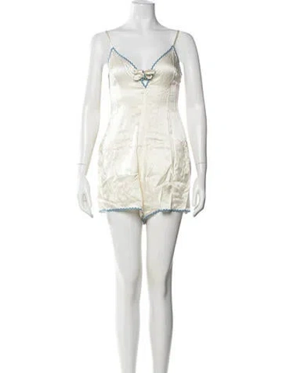 Pre-owned Morgan Lane V-neck Romper In Neutral