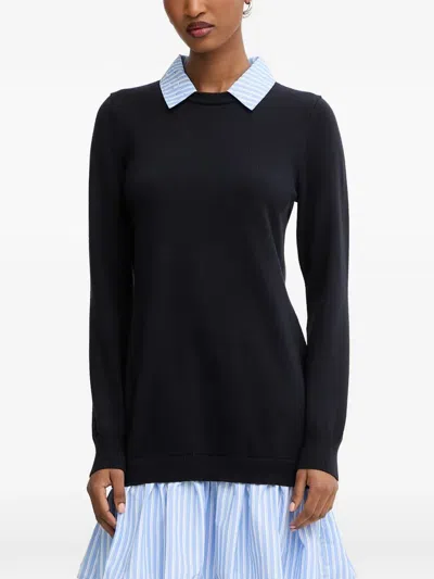 Morgan Layered-effect Striped-detail Mini Dress In Blue