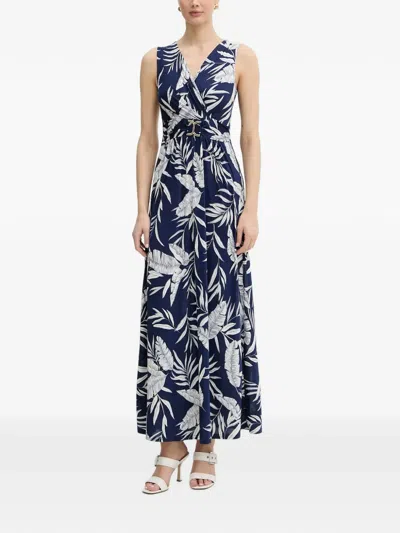 Morgan Leaf-print Buckle-detail Maxi Dress In Blue