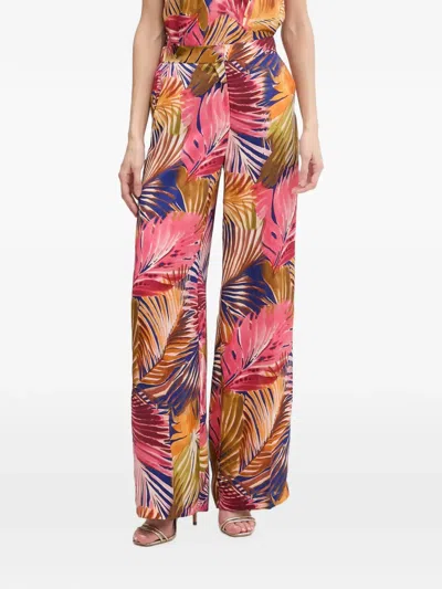 Morgan Leaf-print Palazzo Pants In Pink