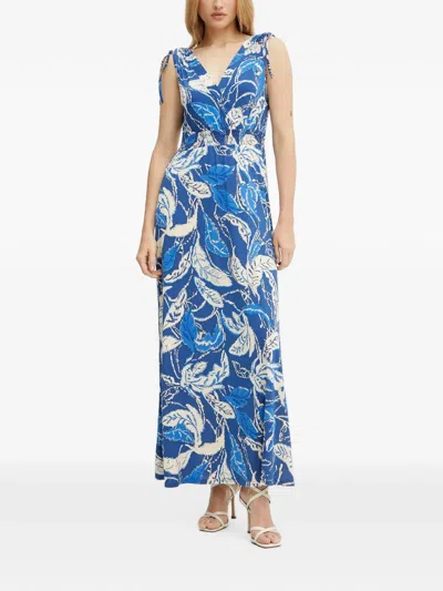 Morgan Leaf-print Sleeveless Maxi Dress In Blue